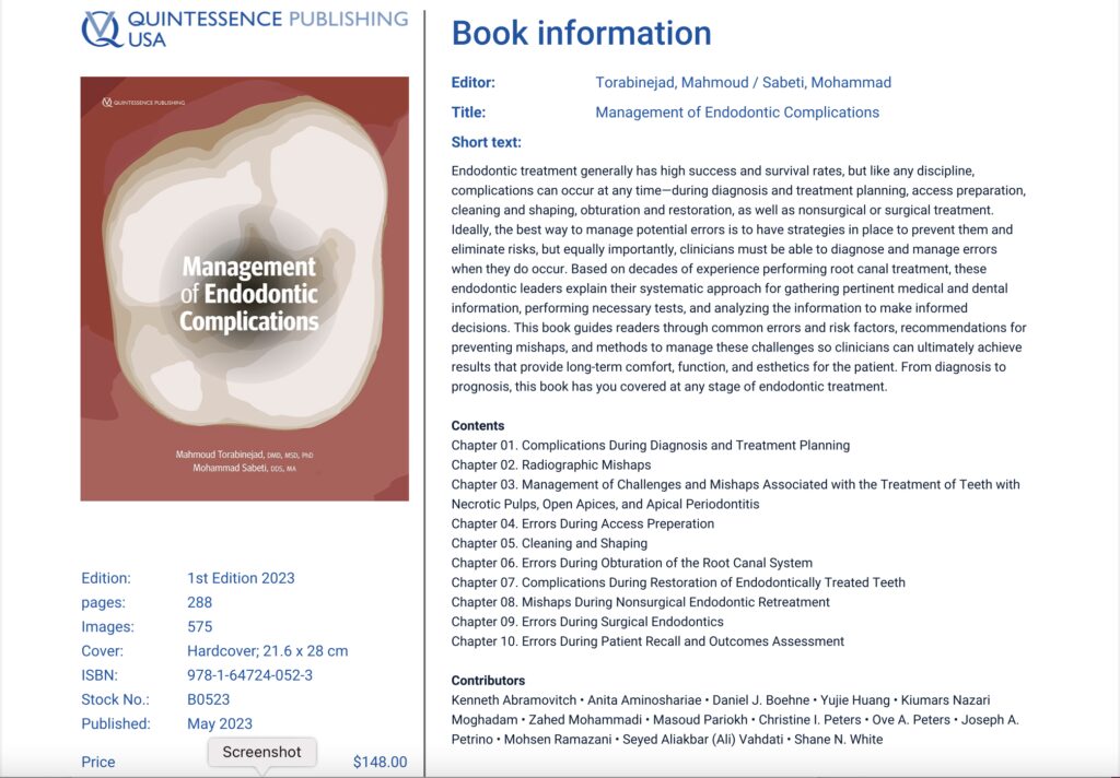 Book: Management of Endodontics Complications