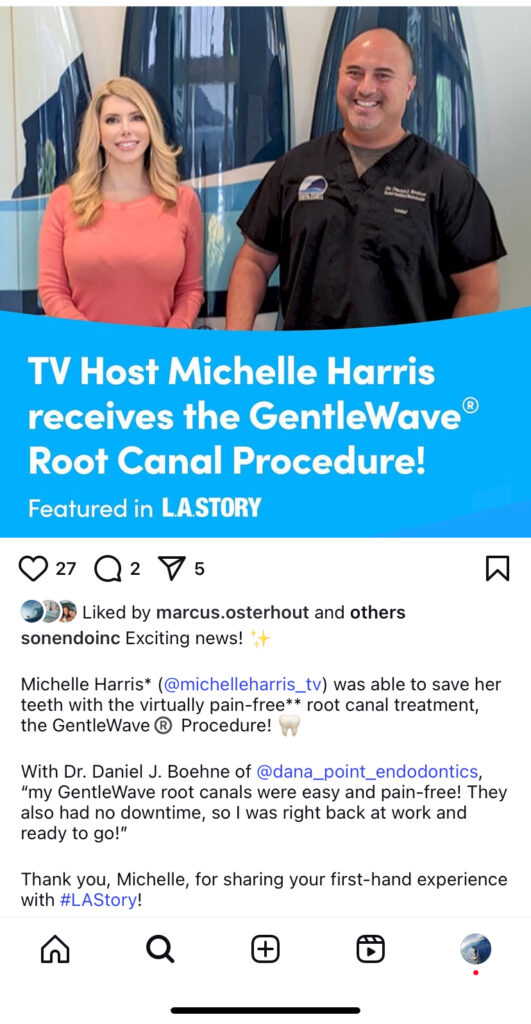 TV host Michelle Harris received the GentleWave root canal procedure